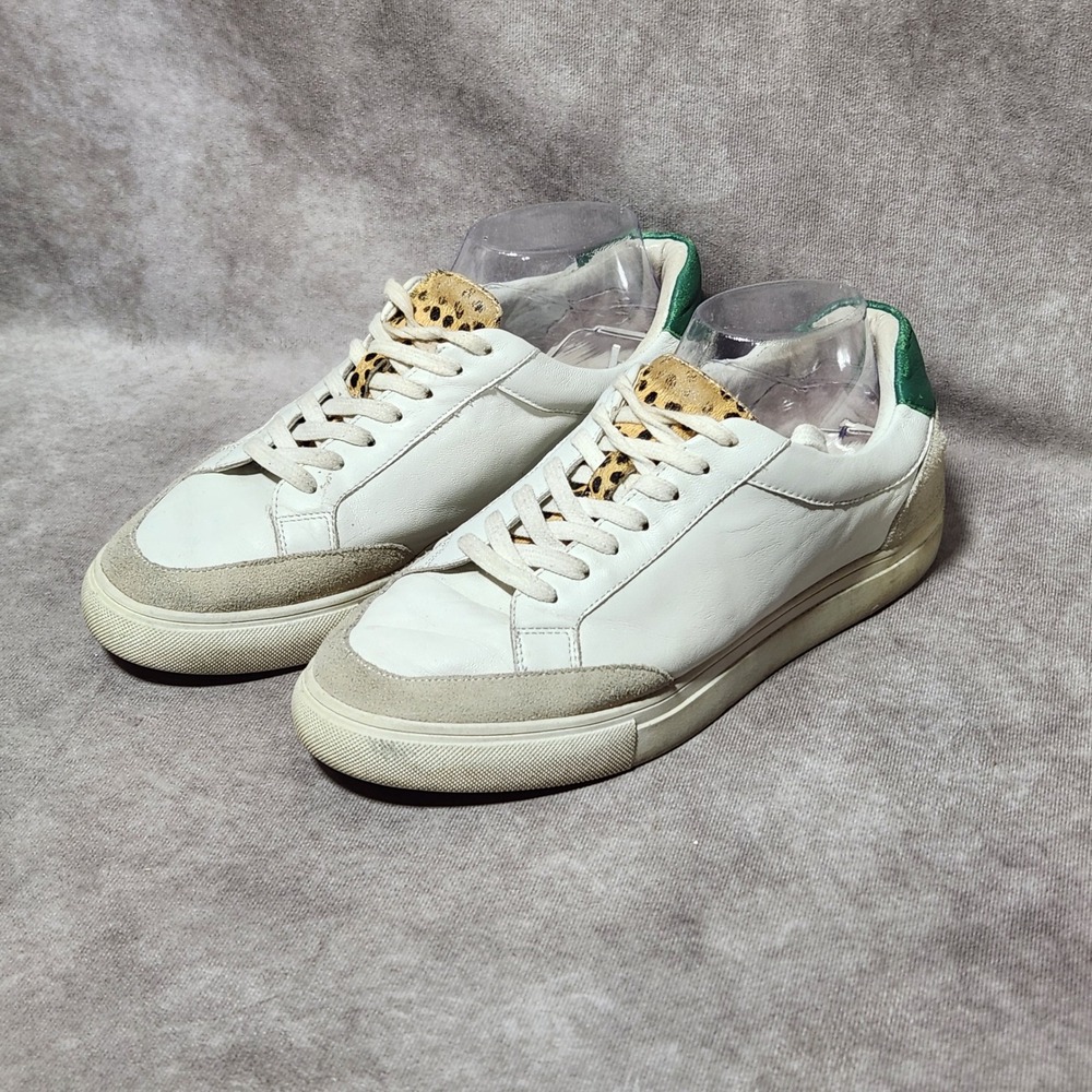 Birdies Cardinal White Leather Green Leopard Lace-up Sneakers Womens 10‎